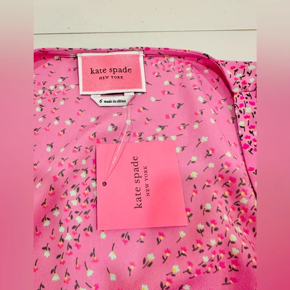 NWT Kate Spade Pink Floral‎ Meadow Wrap Short Sleeve Mini Dress Size 6